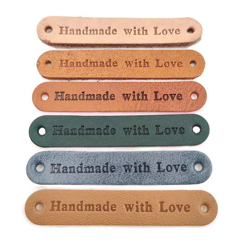 personalized leather labels for crochet items